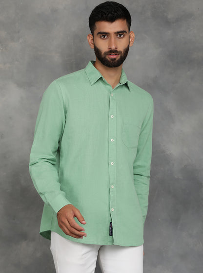 Green Solid Slim Fit Casual Shirt | JadeBlue