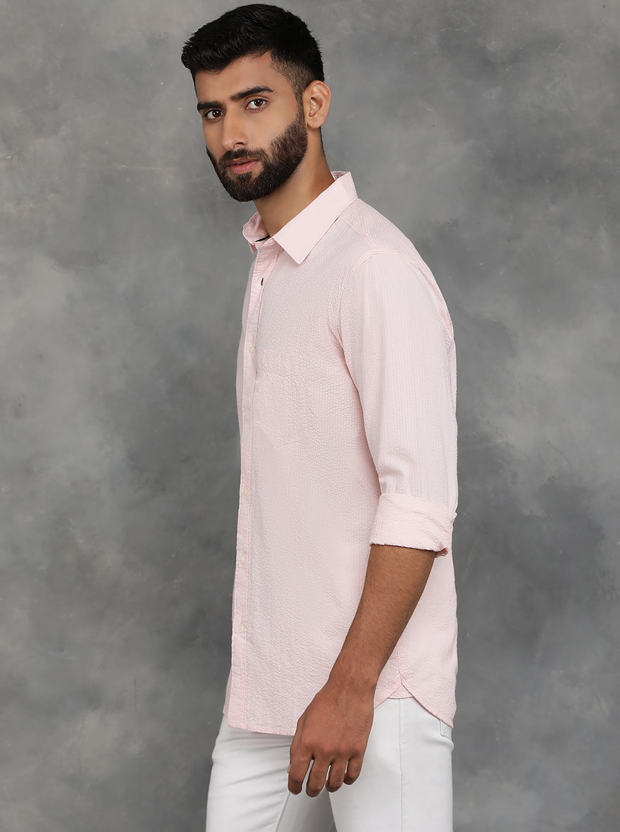 Light Pink Solid Slim Fit Casual Shirt | JadeBlue