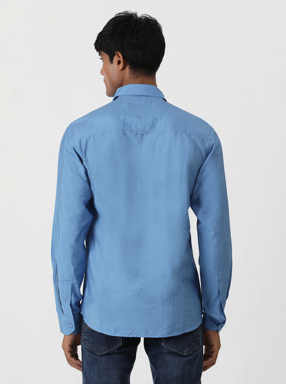 Blue Solid Slim Fit Casual Shirt | Greenfibre