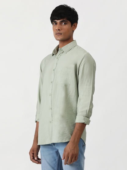 Green Solid Slim Fit Casual Shirt | Greenfibre
