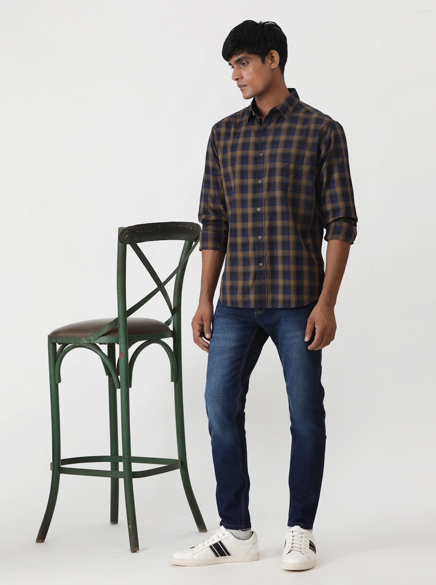 Red Checked Slim Fit Casual Shirt | Greenfibre