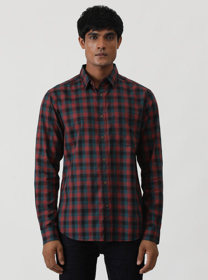 Blue Checked Slim Fit Casual Shirt | Greenfibre