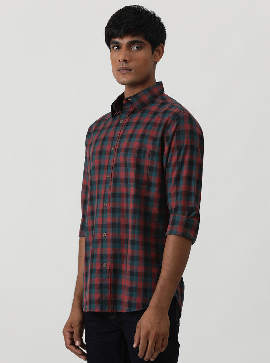 Blue Checked Slim Fit Casual Shirt | Greenfibre