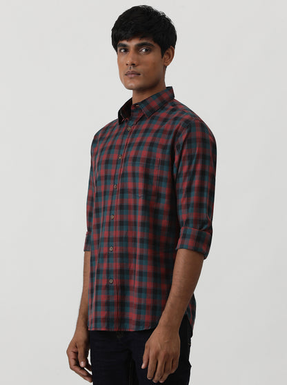 Blue Checked Slim Fit Casual Shirt | Greenfibre