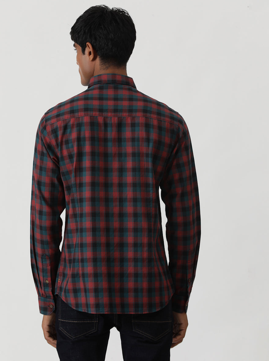 Blue Checked Slim Fit Casual Shirt | Greenfibre