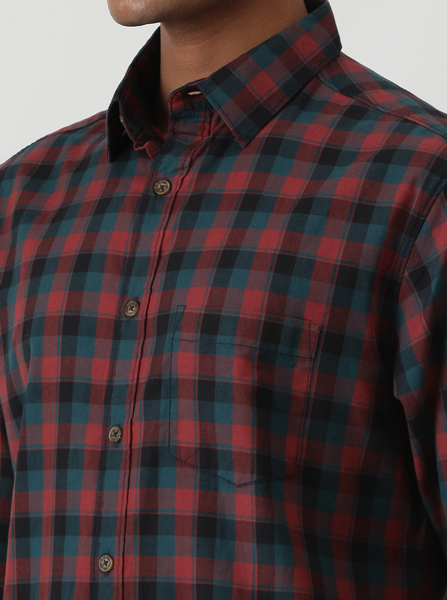 Blue Checked Slim Fit Casual Shirt | Greenfibre