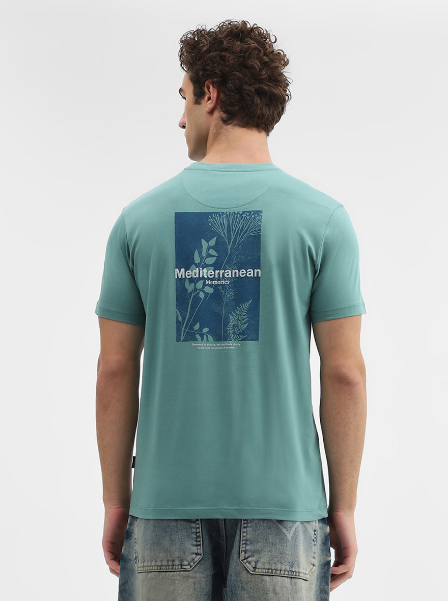 Sage Green Printed Slim Fit T-Shirt | Greenfibre