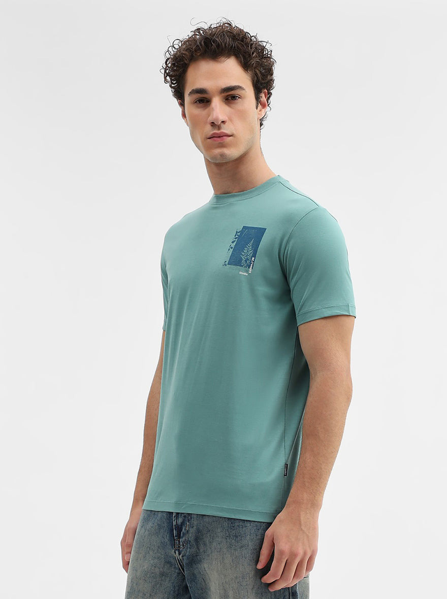 Sage Green Printed Slim Fit T-Shirt | Greenfibre