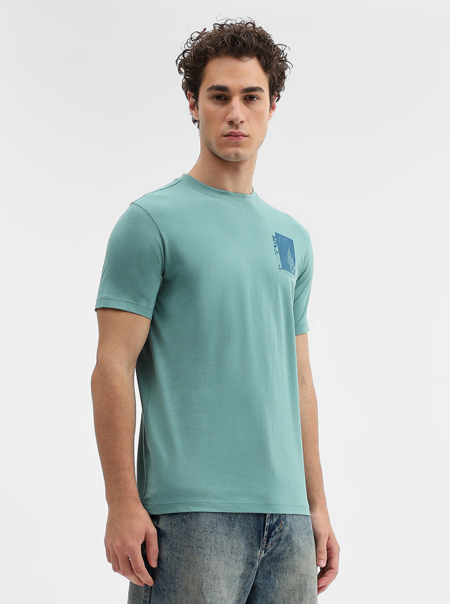 Sage Green Printed Slim Fit T-Shirt | Greenfibre