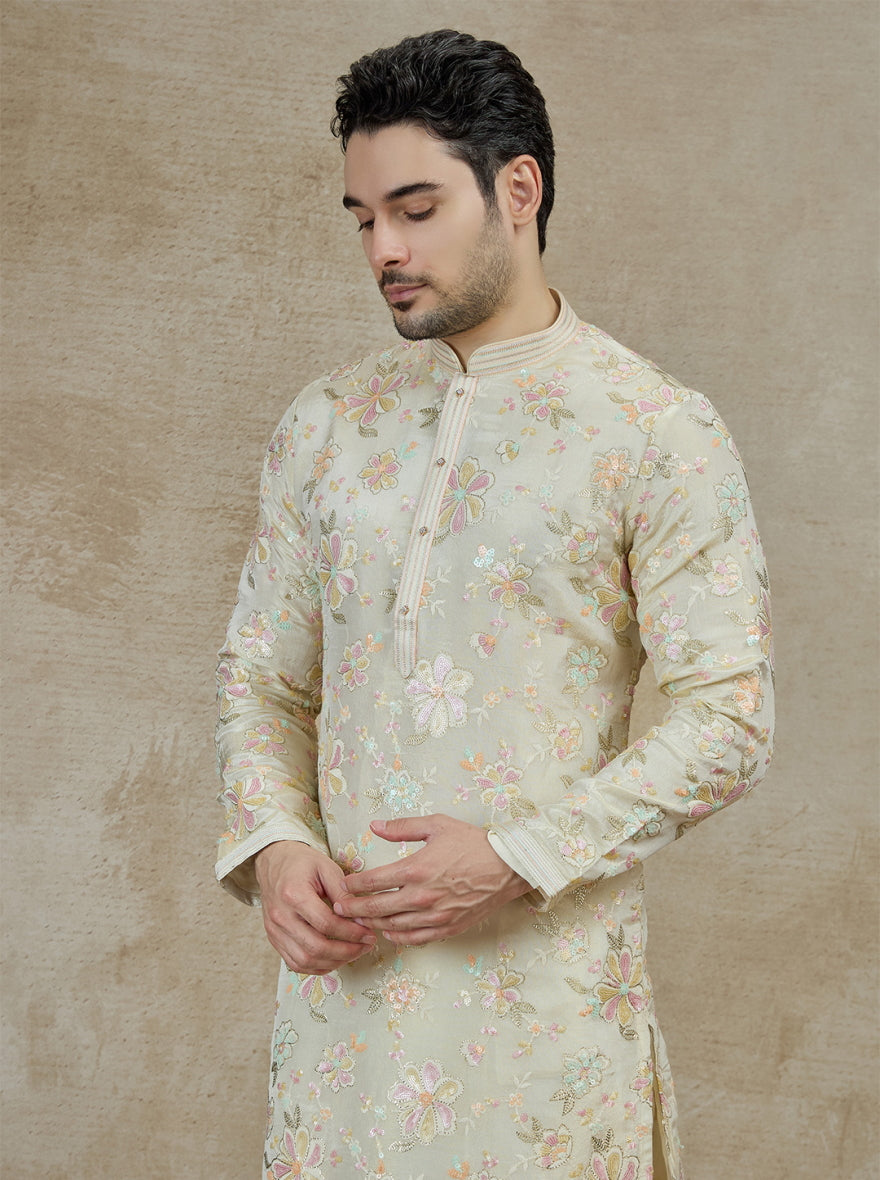 Beige Embroidered Kurta Pajama | Virasana