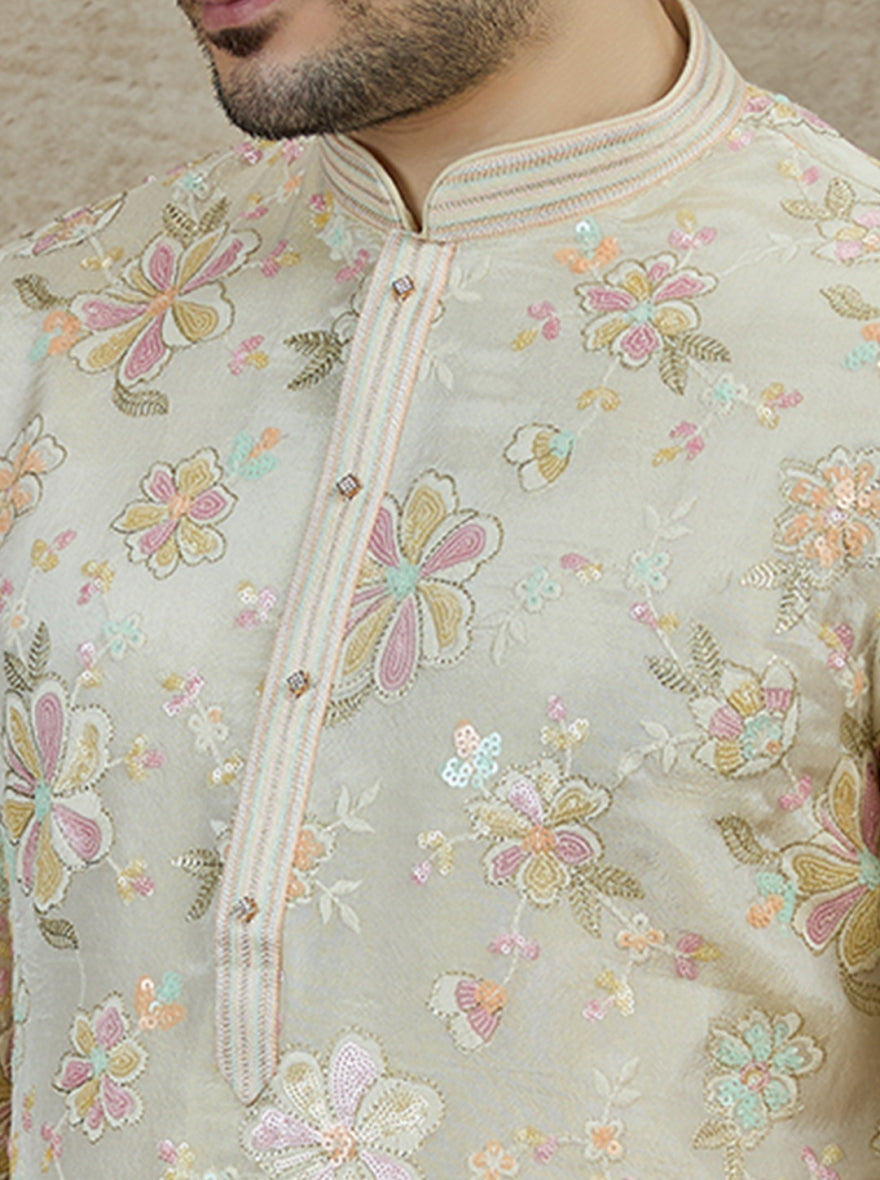Beige Embroidered Kurta Pajama | Virasana