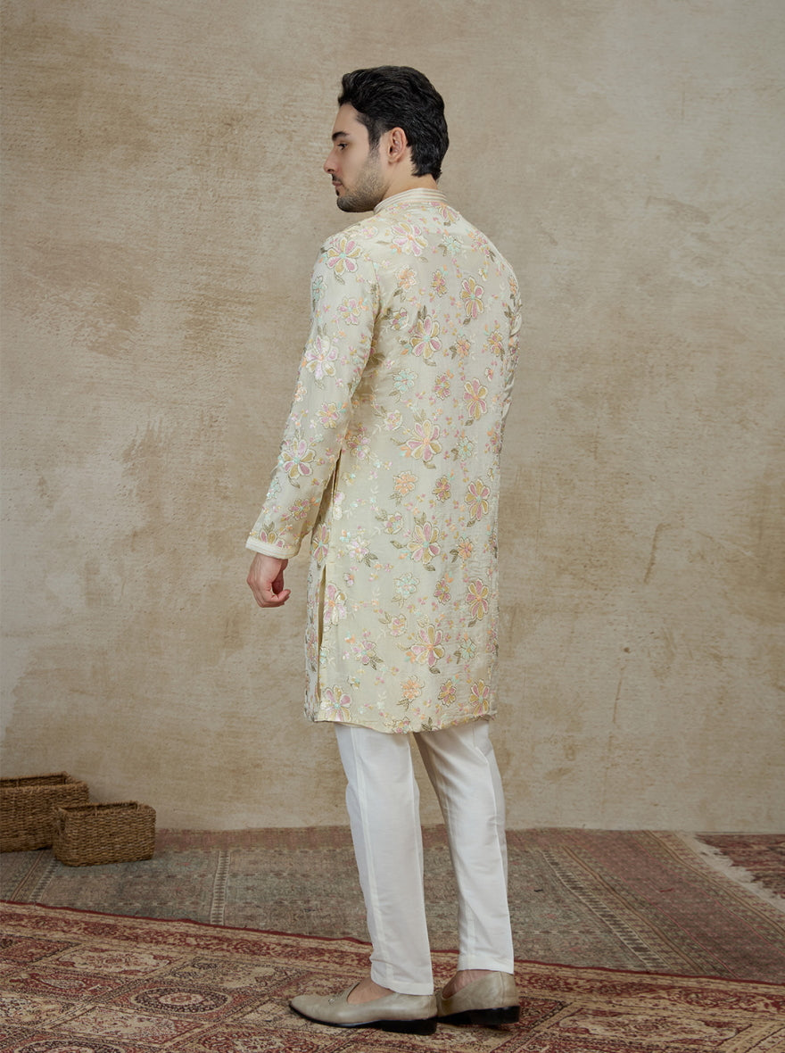Beige Embroidered Kurta Pajama | Virasana