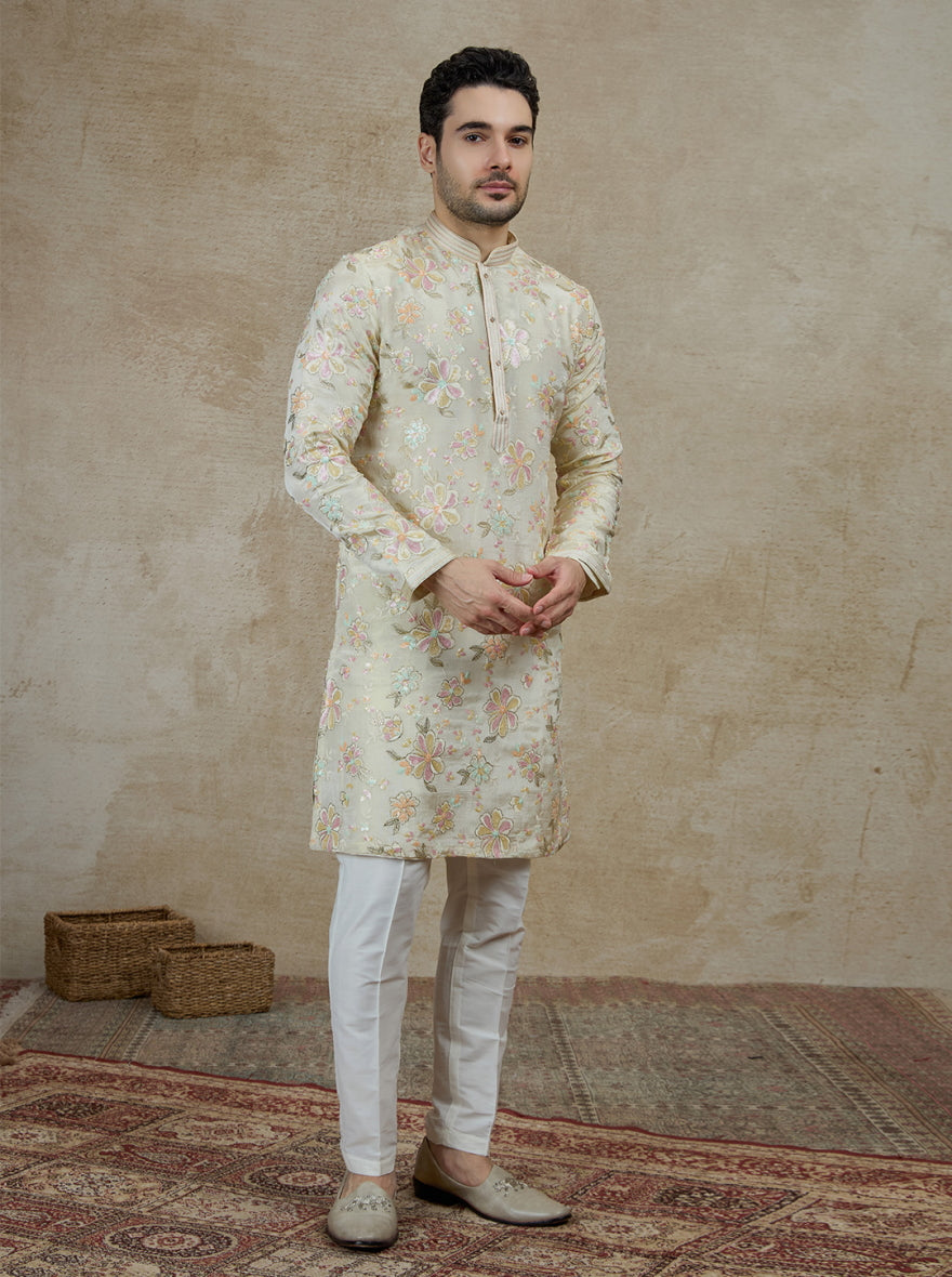 Beige Embroidered Kurta Pajama | Virasana