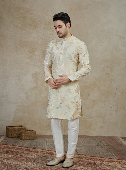 Beige Embroidered Kurta Pajama | Virasana