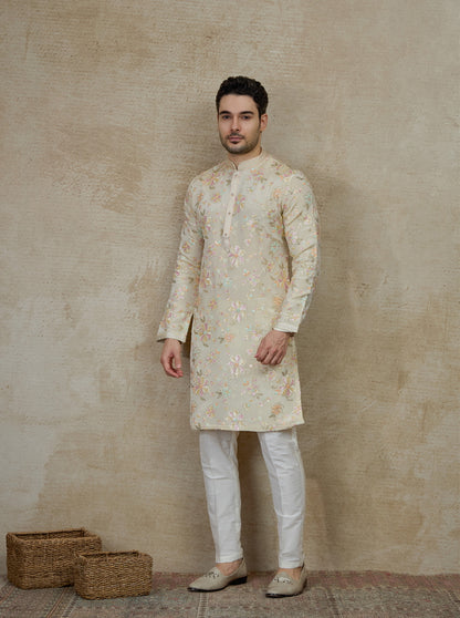 Beige Embroidered Kurta Pajama | Virasana
