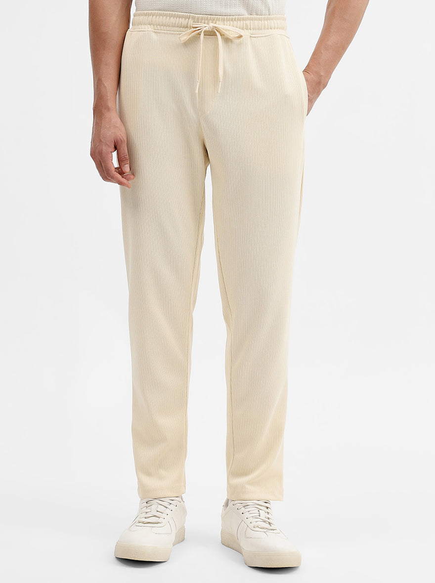 Cream Solid Slim Fit Track Pant | JadeBlue
