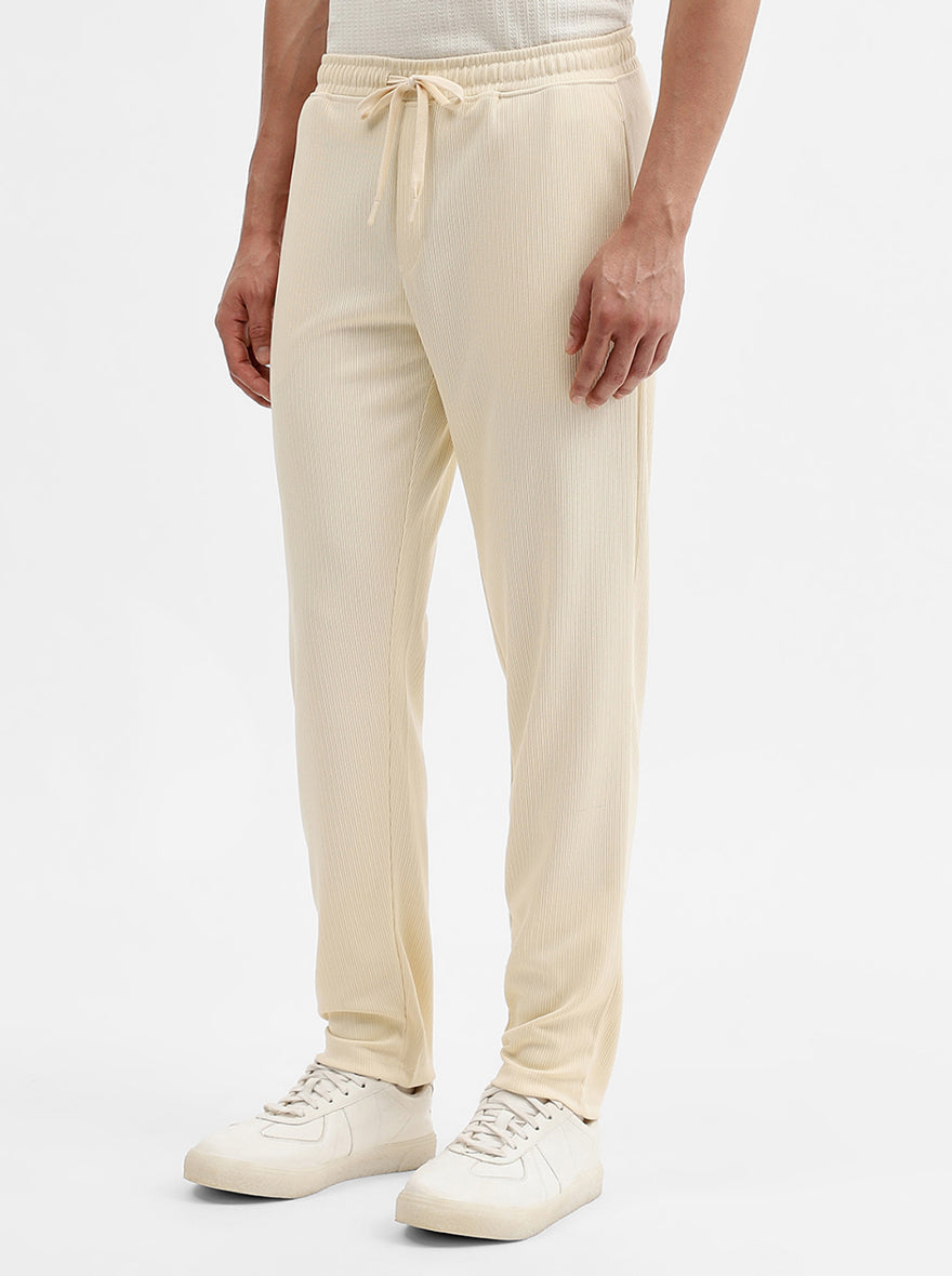 Cream Solid Slim Fit Track Pant | JadeBlue