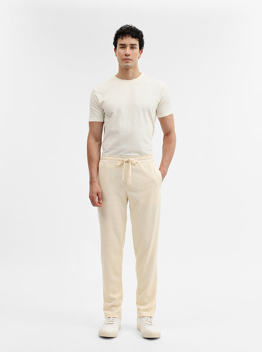 Cream Solid Slim Fit Track Pant | JadeBlue