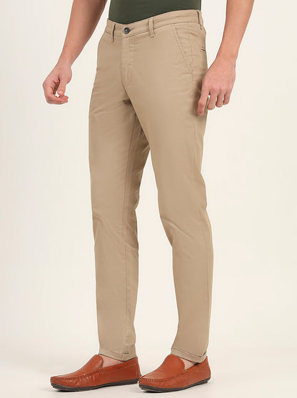 Khaki Solid Neo Fit Casual Trouser | Greenfibre