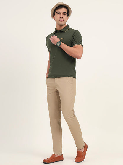 Khaki Solid Neo Fit Casual Trouser | Greenfibre