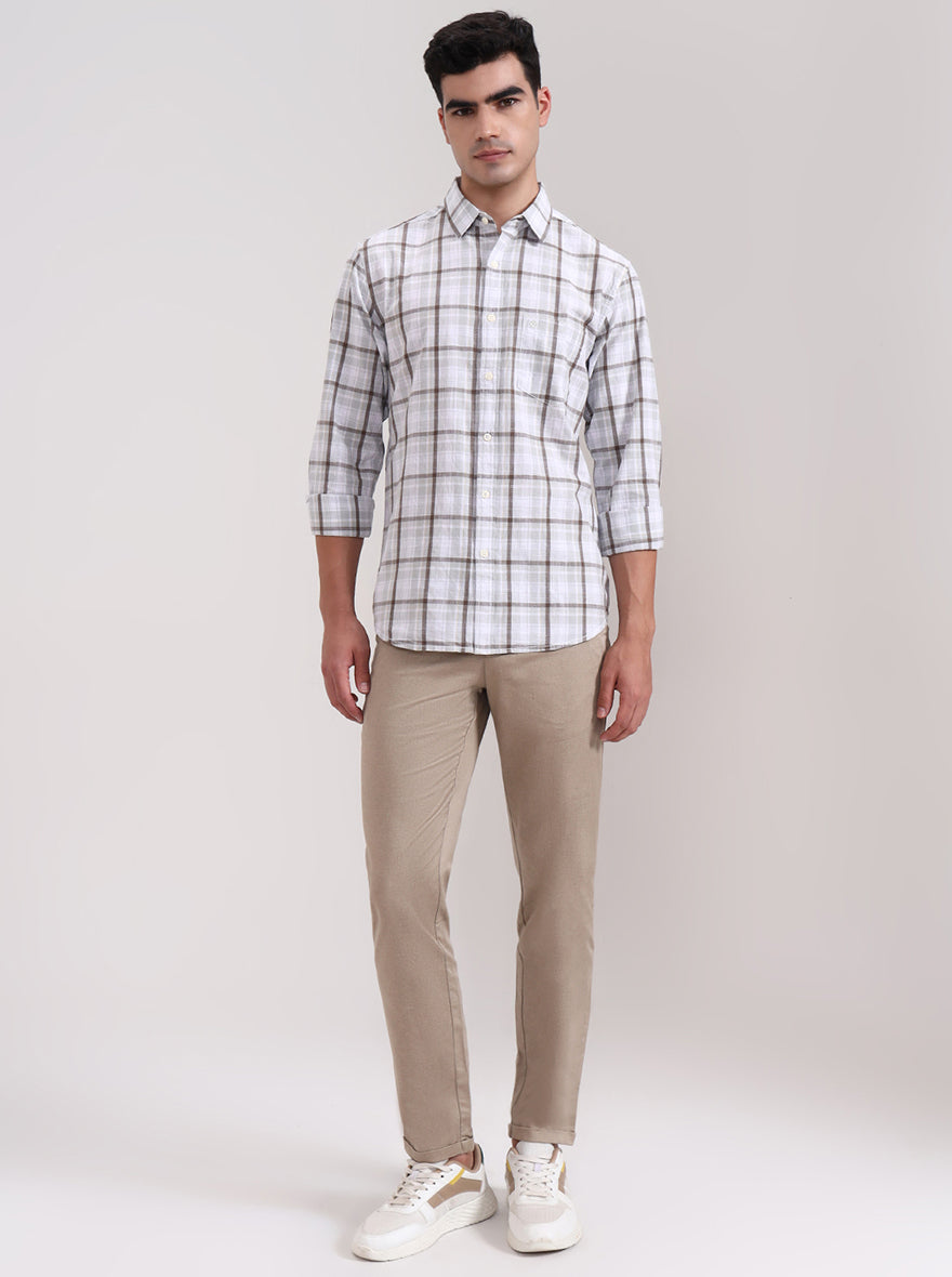 Khaki Solid Neo Fit Casual Trouser | Greenfibre