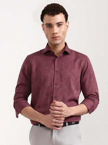 Carrot Red Printed Slim Fit Party Wear Shirt | Wyre