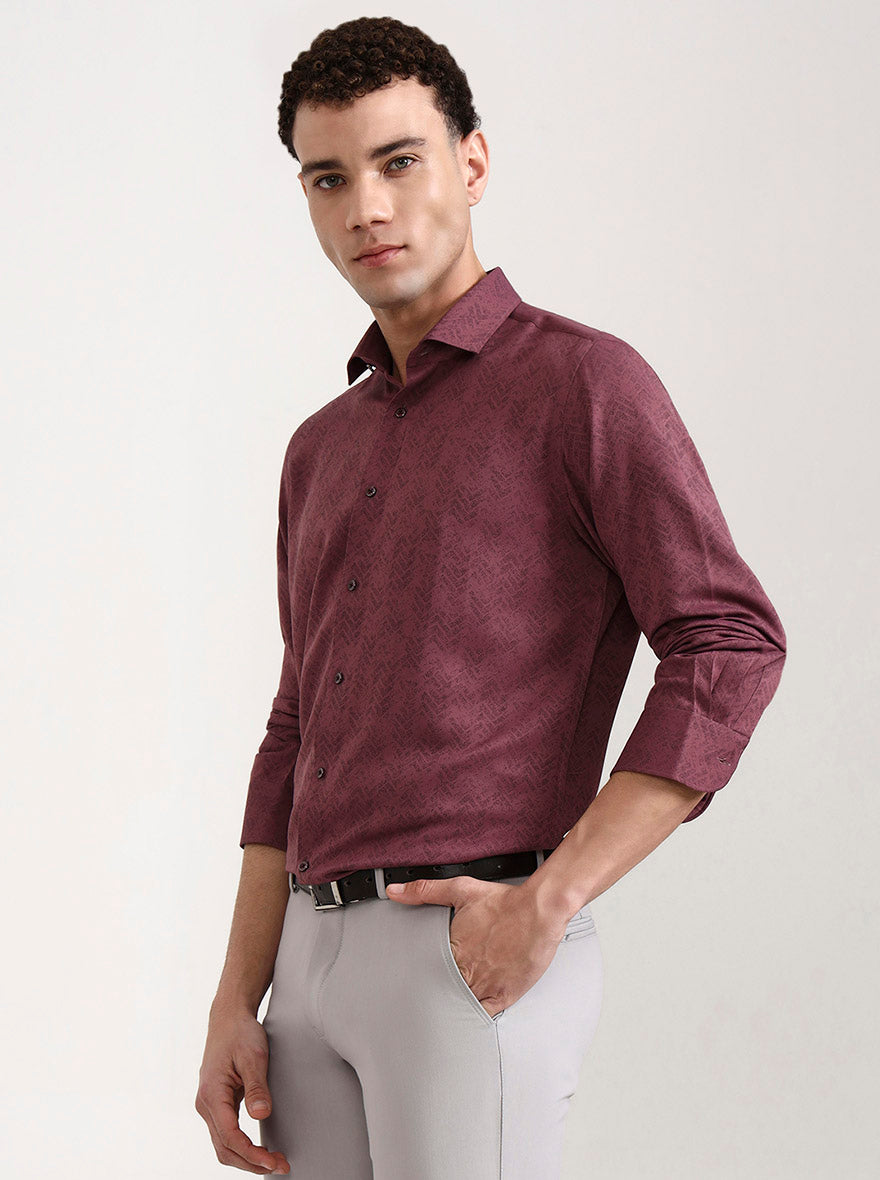 Carrot Red Printed Slim Fit Party Wear Shirt | Wyre