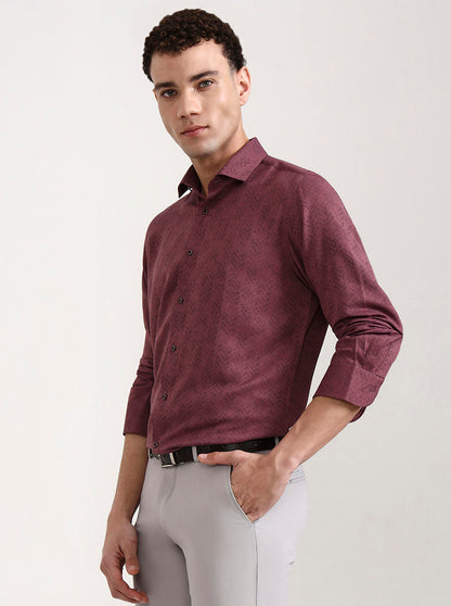 Carrot Red Printed Slim Fit Party Wear Shirt | Wyre