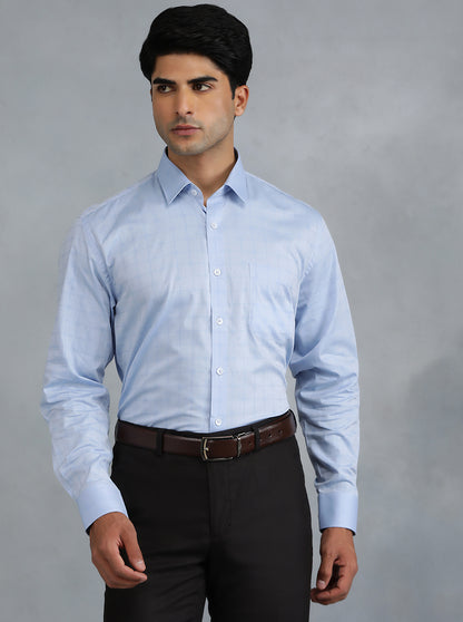 Light Blue Checked Regular Fit Formal Shirt | JadeBlue