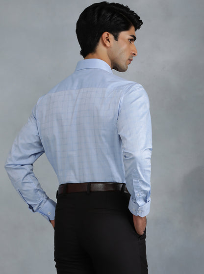 Light Blue Checked Regular Fit Formal Shirt | JadeBlue