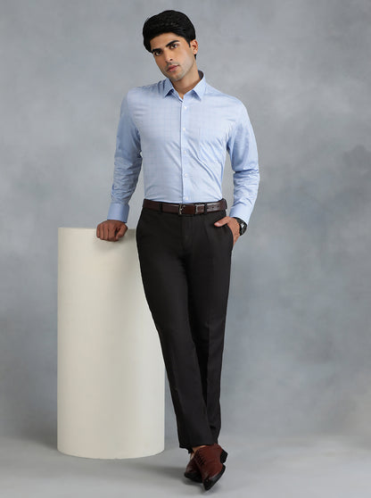 Light Blue Checked Regular Fit Formal Shirt | JadeBlue
