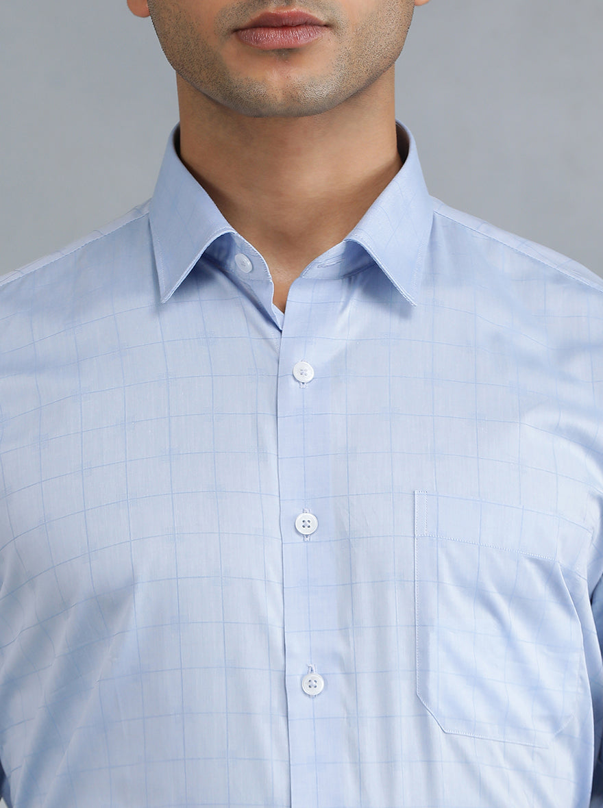 Light Blue Checked Regular Fit Formal Shirt | JadeBlue