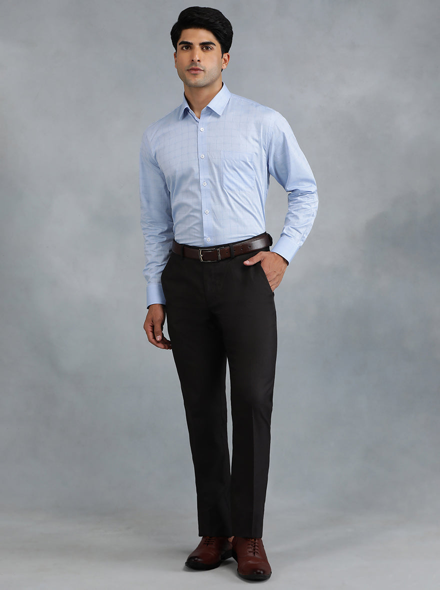 Light Blue Checked Regular Fit Formal Shirt | JadeBlue