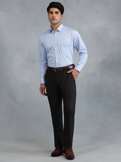 Light Blue Checked Regular Fit Formal Shirt | JadeBlue