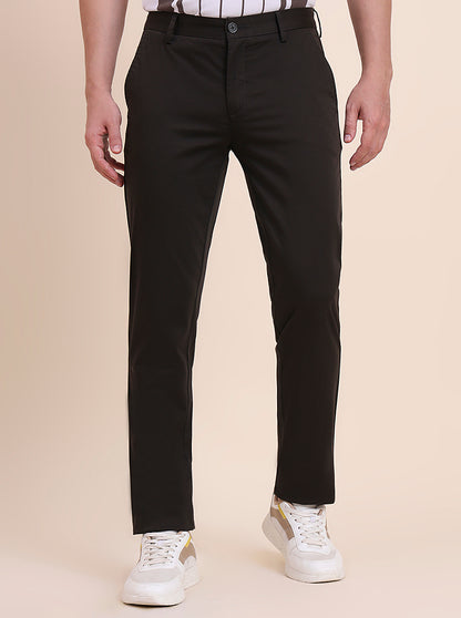 Olive Brown Solid Uno Fit Casual Trouser | JadeBlue