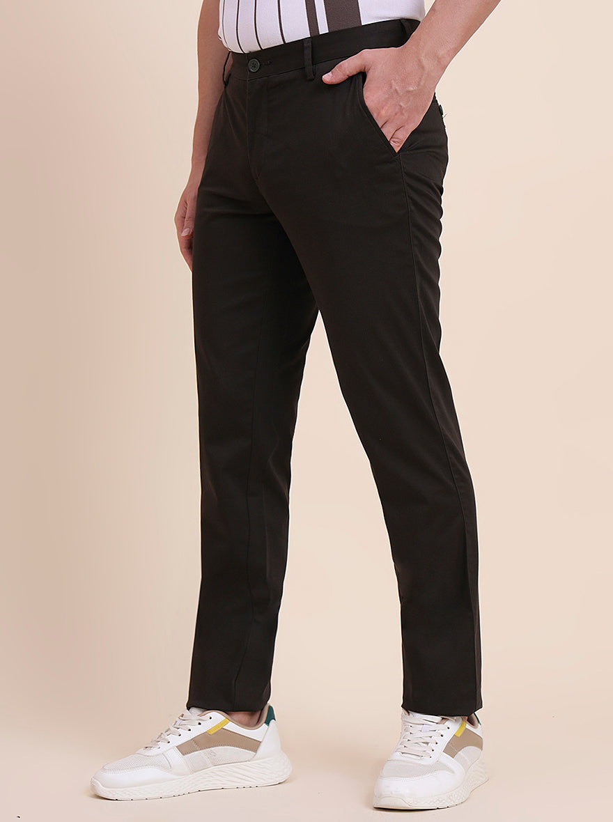 Olive Brown Solid Uno Fit Casual Trouser | JadeBlue
