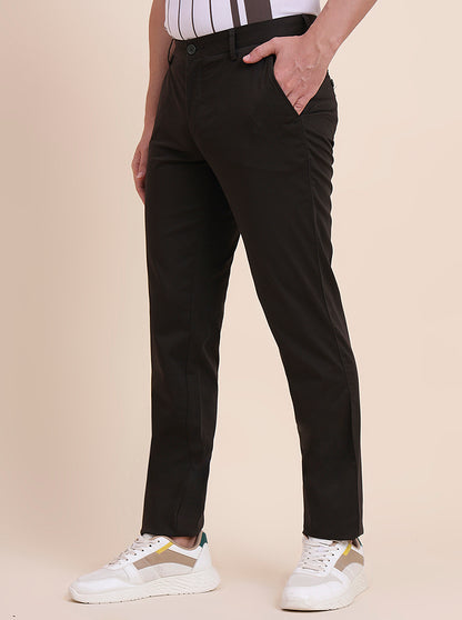 Olive Brown Solid Uno Fit Casual Trouser | JadeBlue
