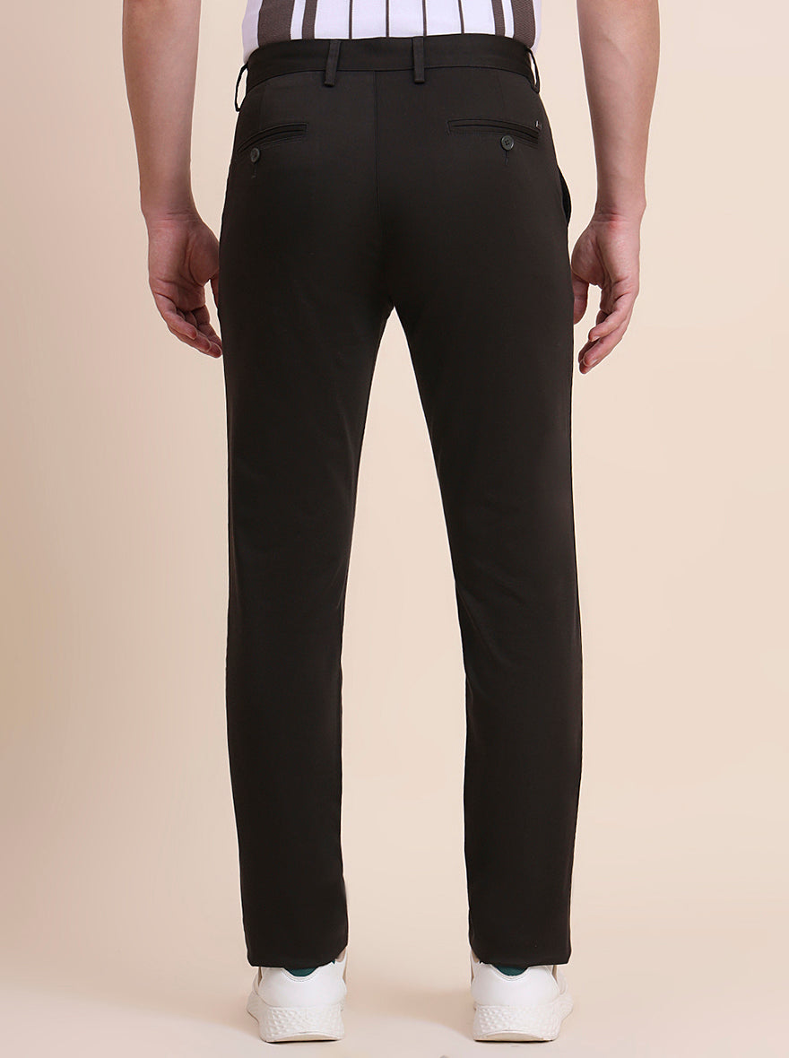 Olive Brown Solid Uno Fit Casual Trouser | JadeBlue