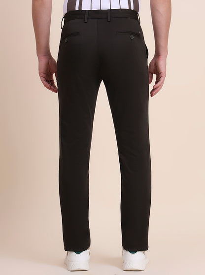 Olive Brown Solid Uno Fit Casual Trouser | JadeBlue