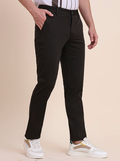 Olive Brown Solid Uno Fit Casual Trouser | JadeBlue