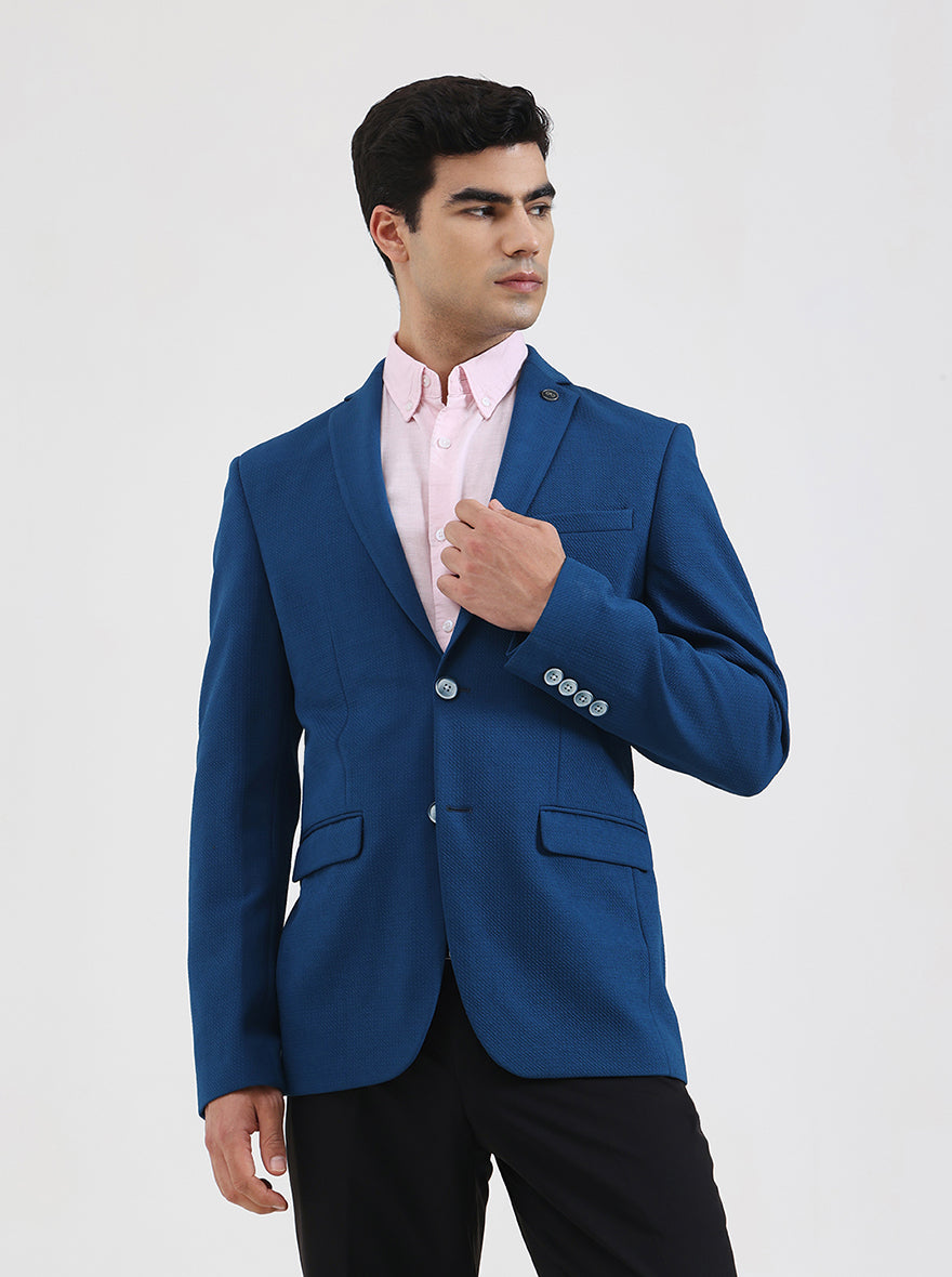 Blue Solid Regular Fit Blazer | JB Studio