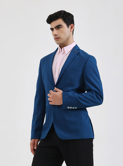 Blue Solid Regular Fit Blazer | JB Studio