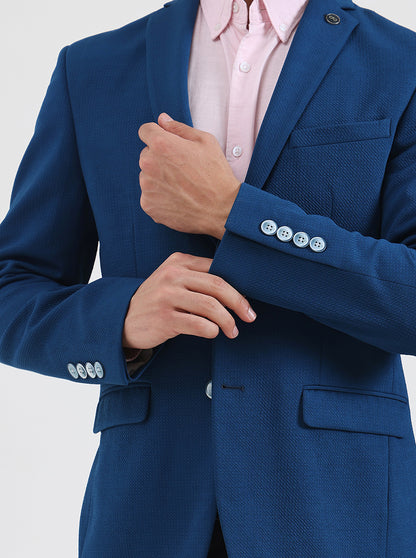 Blue Solid Regular Fit Blazer | JB Studio