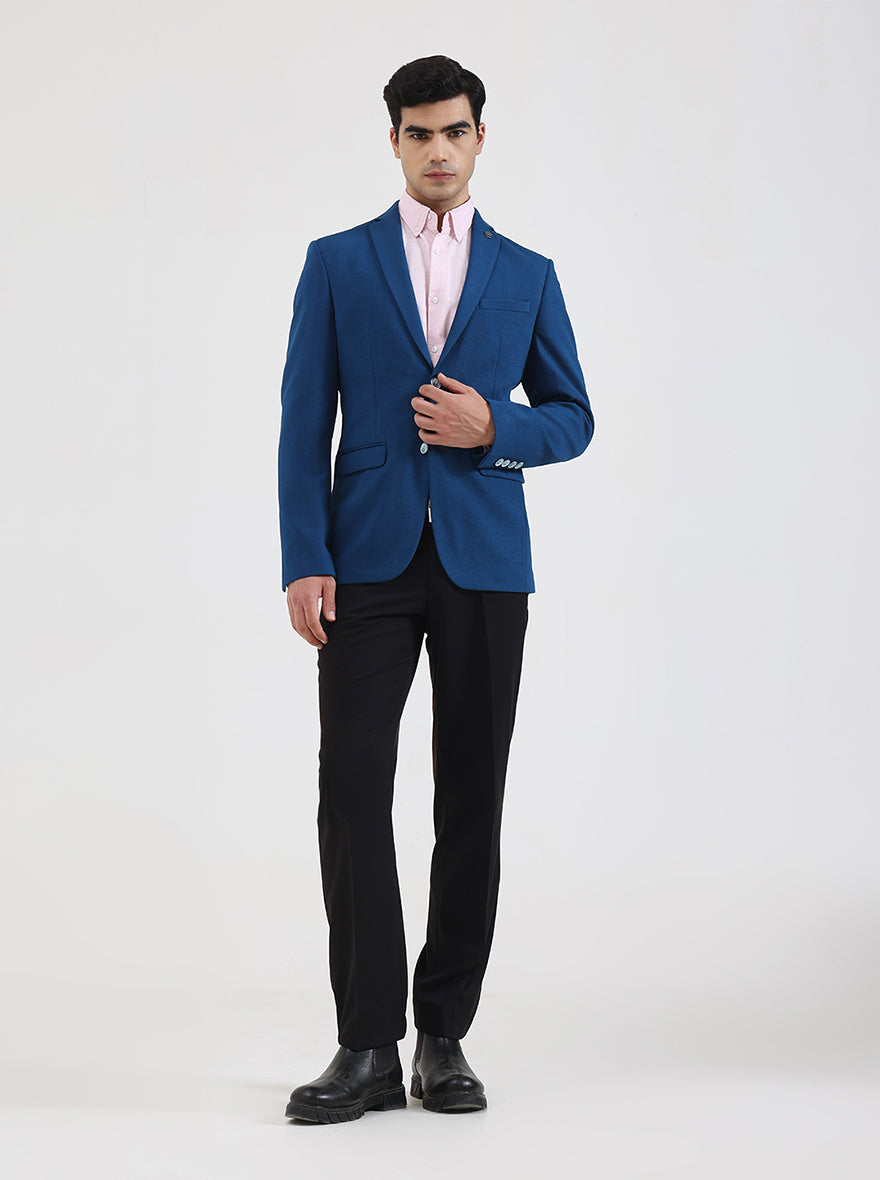 Blue Solid Regular Fit Blazer | JB Studio