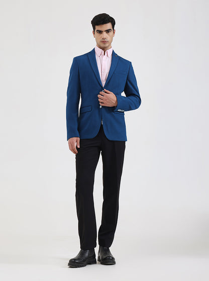 Blue Solid Regular Fit Blazer | JB Studio