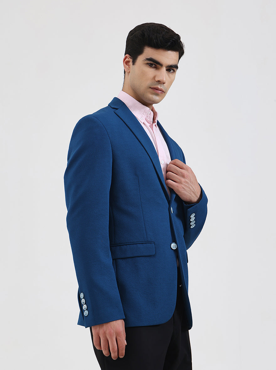 Blue Solid Regular Fit Blazer | JB Studio