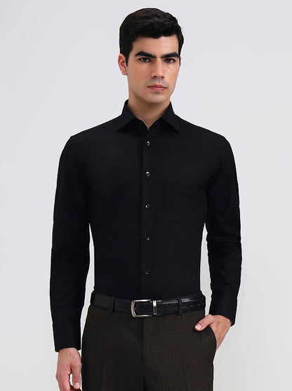 Black Solid Slim Fit Formal Shirt | Metal
