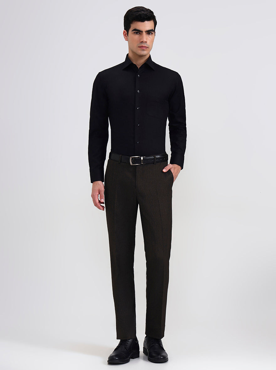 Black Solid Slim Fit Formal Shirt | Metal