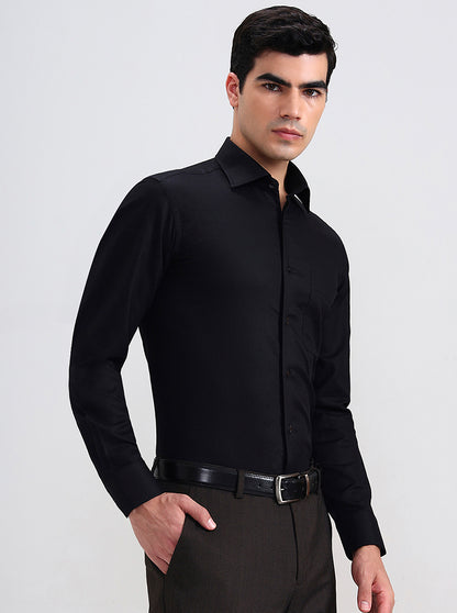 Black Solid Slim Fit Formal Shirt | Metal