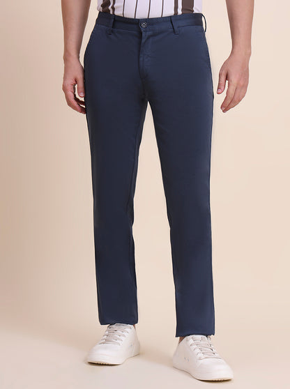 Navy Blue Printed Uno Fit Casual Trouser | JadeBlue